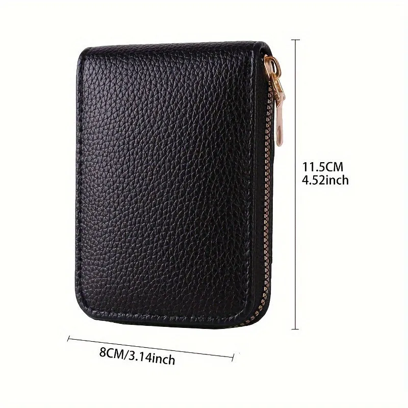 Mens Black Foldable PU Leather Casual Card Holder Zipper Coin Purse with Keychain, Eyelet, and Spiked Details - Unlined, Lightweight, and Metal Chain Tape - Perfect for Going Out