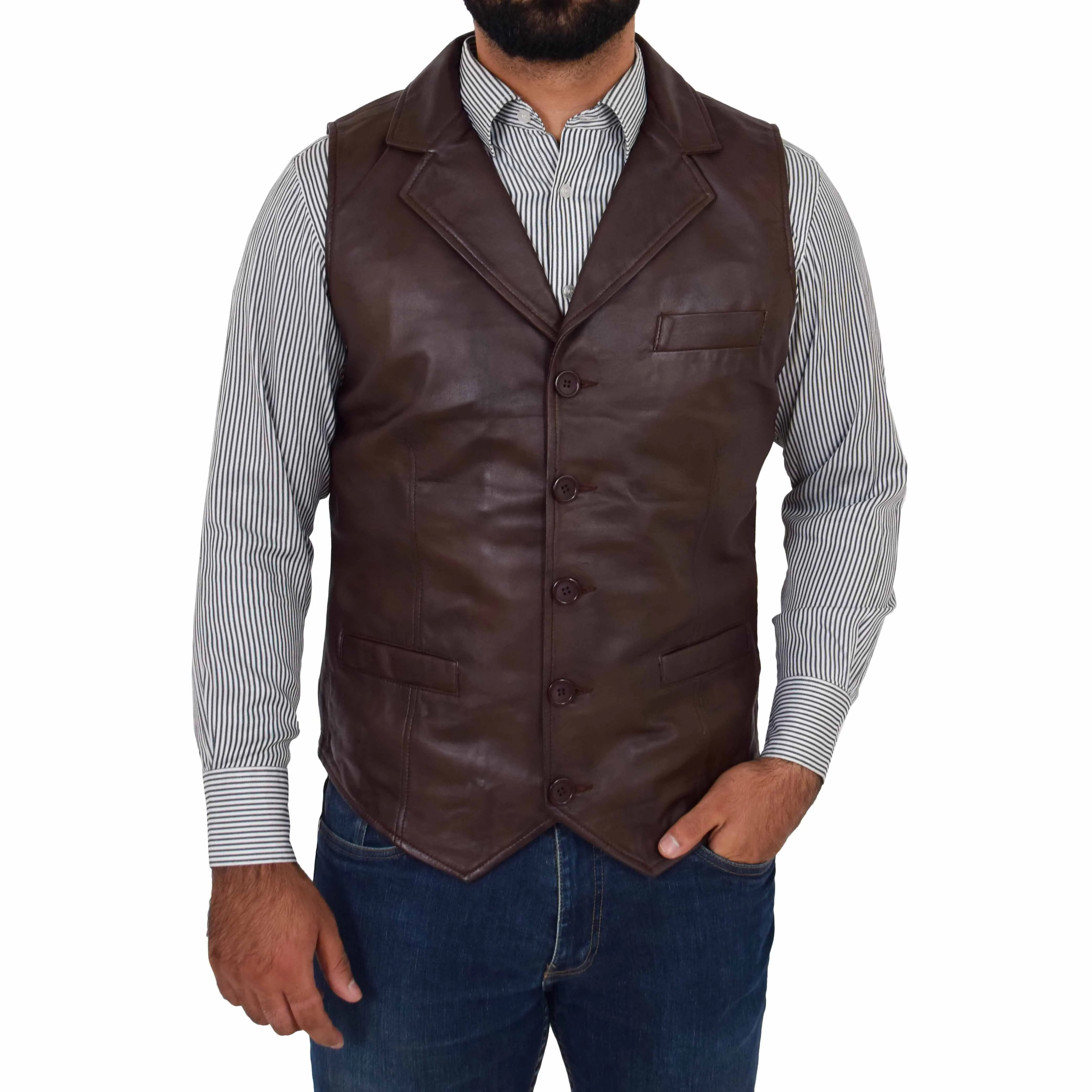 Mens Leather Buttoned Waistcoat Gilet Calvin Brown