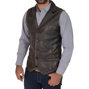 Mens Leather Buttoned Waistcoat Gilet Calvin Rub Off