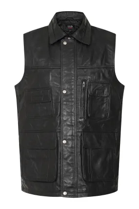 Men's Leather Sleeveless Gilet Black, Brown, Buff - 'VINNY VIG'