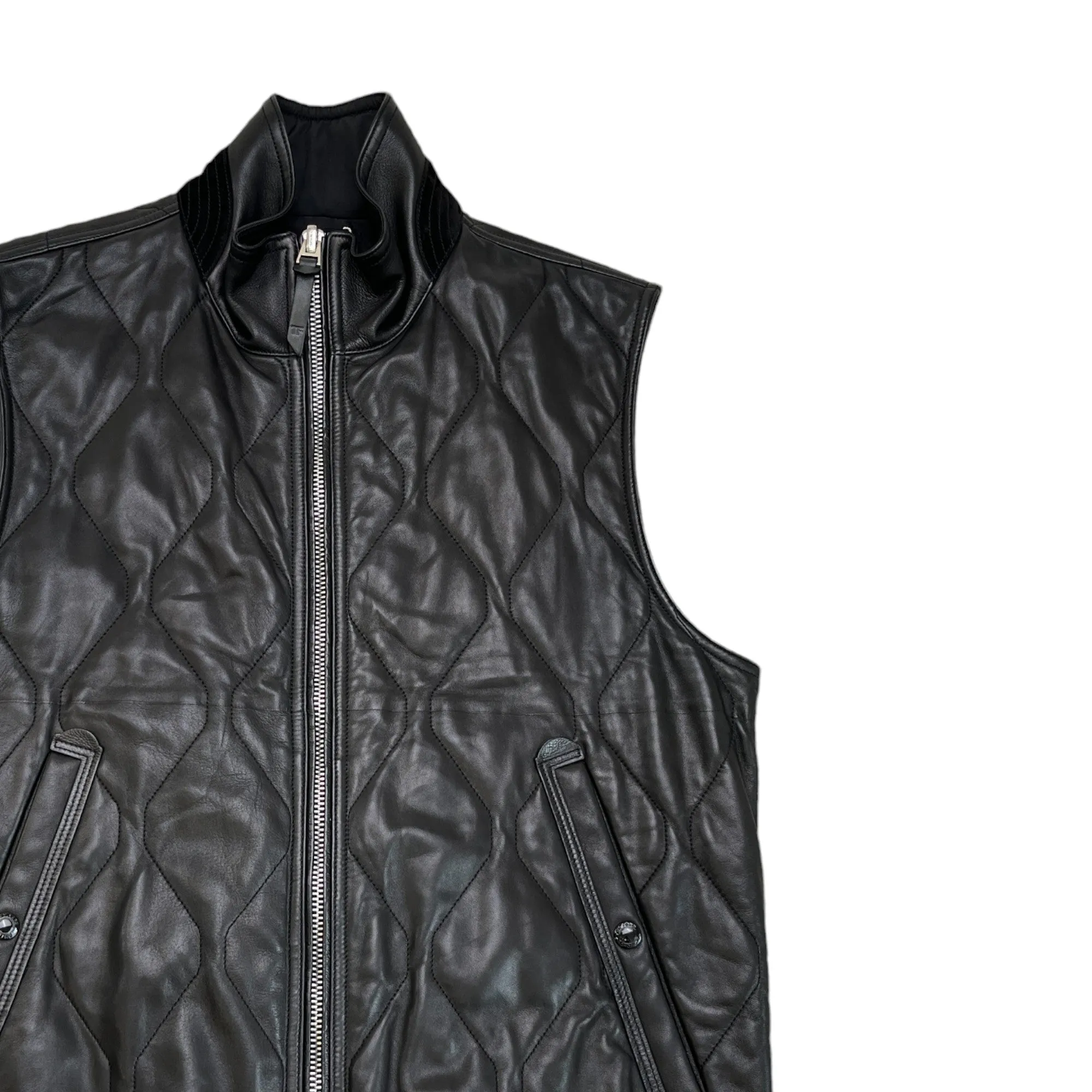 Men's Quilted Faux Leather Gilet Black Size IT 52 / XL