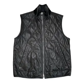 Men's Quilted Faux Leather Gilet Black Size IT 52 / XL