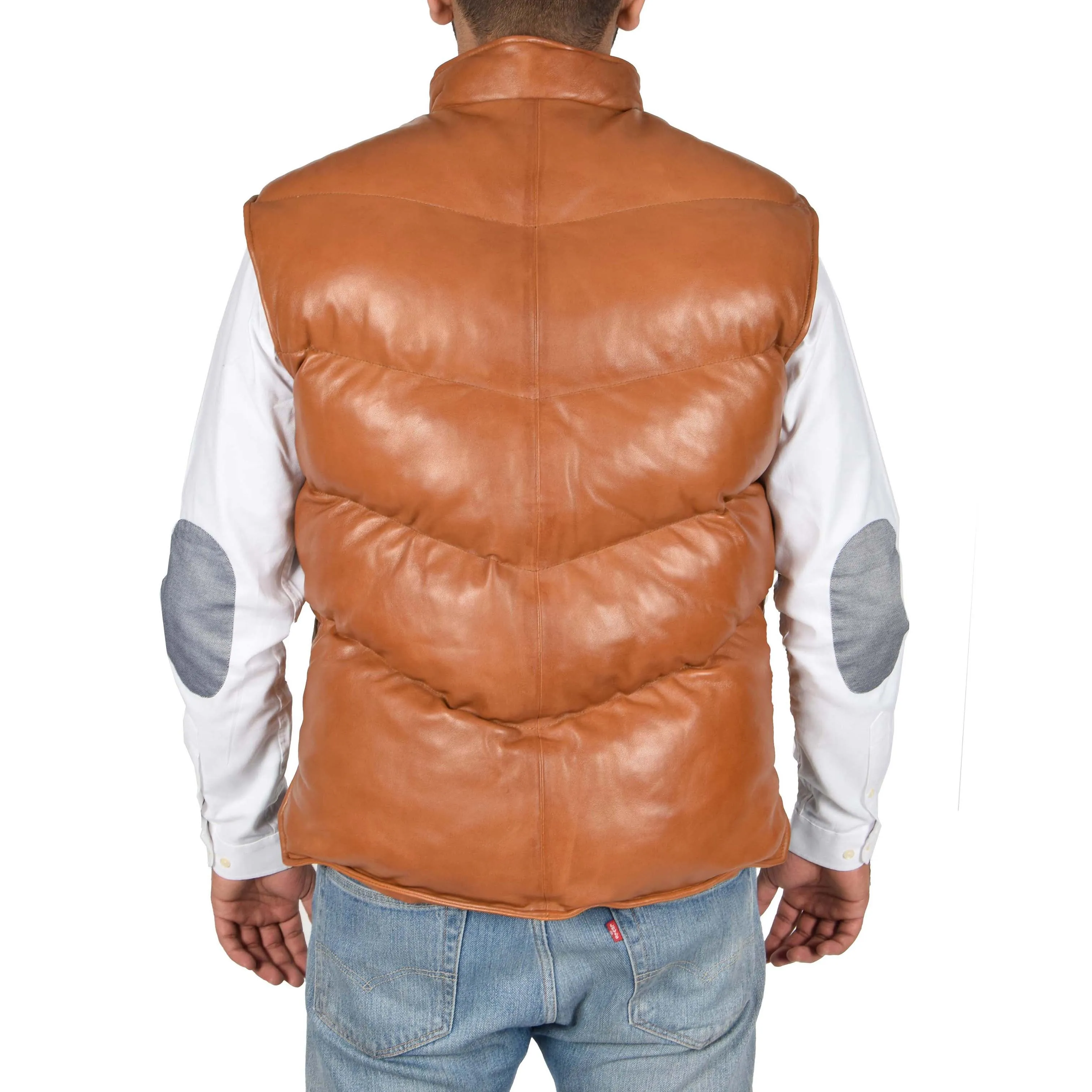 Mens Quilted Leather Waistcoat Body Warmer Gilet Jeff Tan