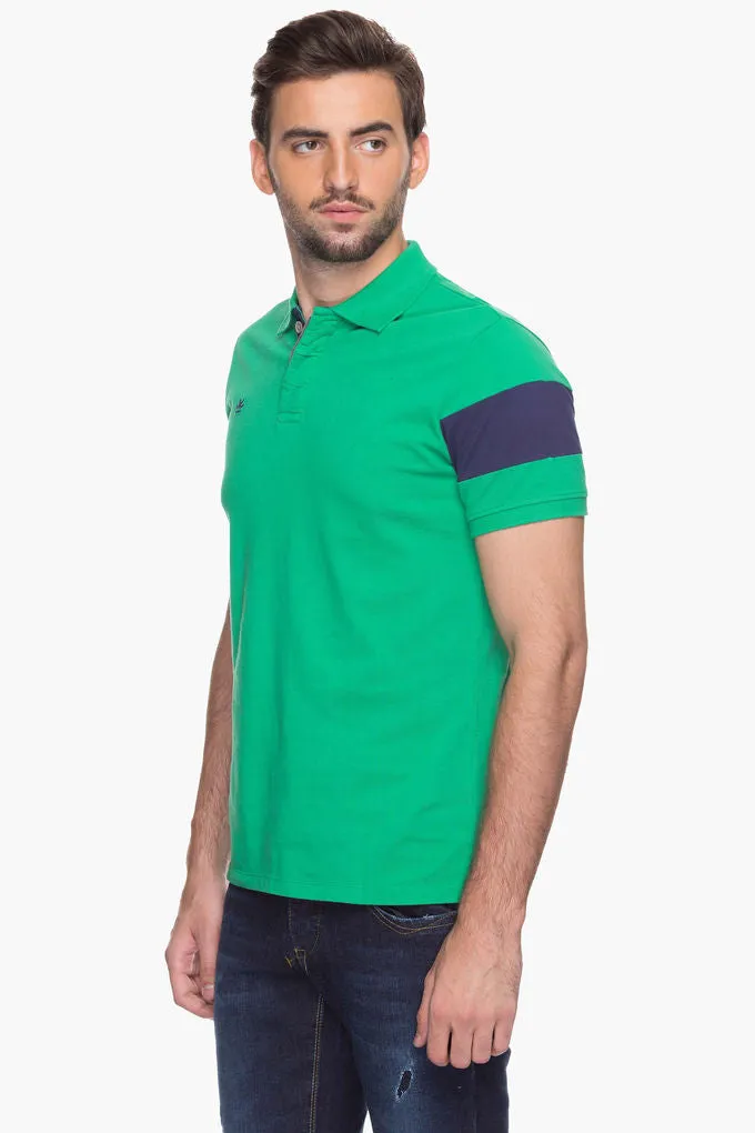 Mens Short Sleeves Slim Fit Colour Block Polo T-Shirt