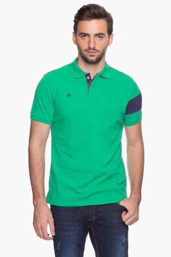 Mens Short Sleeves Slim Fit Colour Block Polo T-Shirt