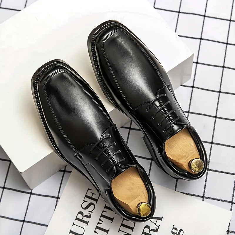 Men's Trendy Square-toe Oxford Shoes, Formal Dress Lace-up Front Shoes For Business Office Wedding Party, Spring Summer And Autumn