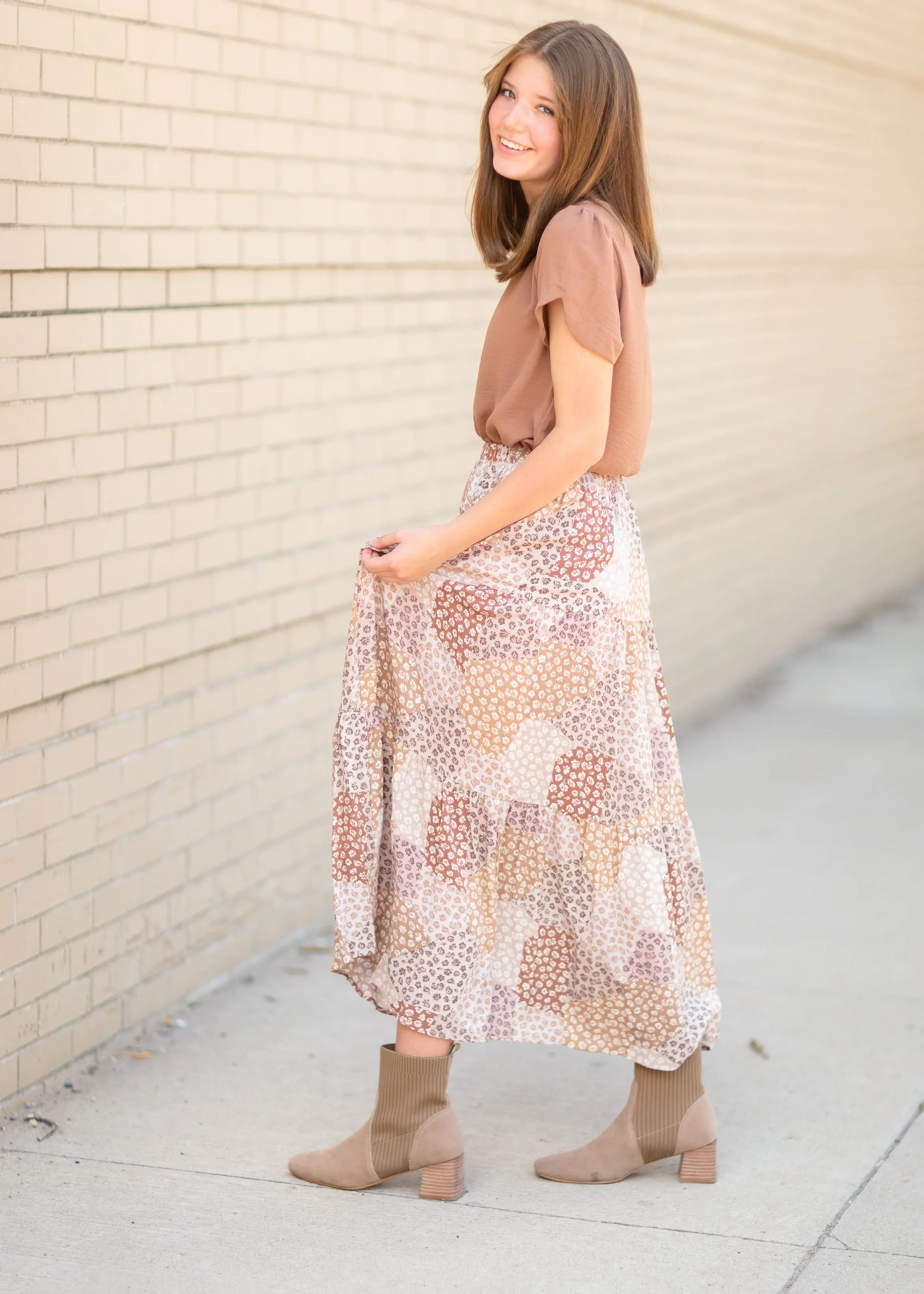 Multi Floral Colorblock Maxi Skirt