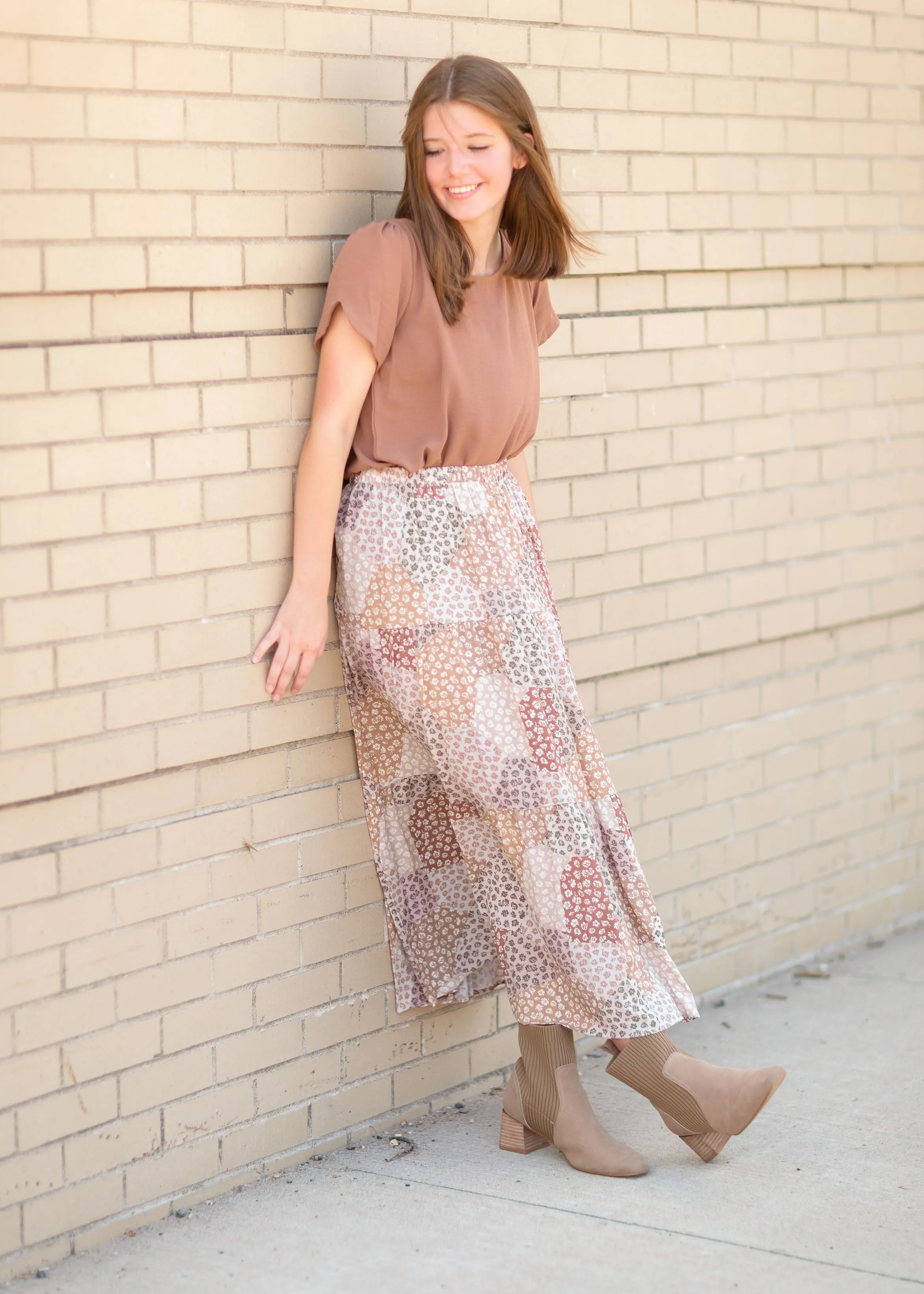 Multi Floral Colorblock Maxi Skirt