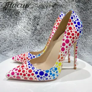 Multicolor Spotted Pointed Toe High Heel Shoes