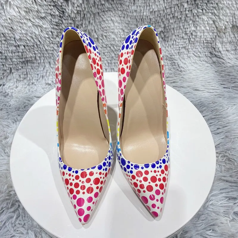 Multicolor Spotted Pointed Toe High Heel Shoes