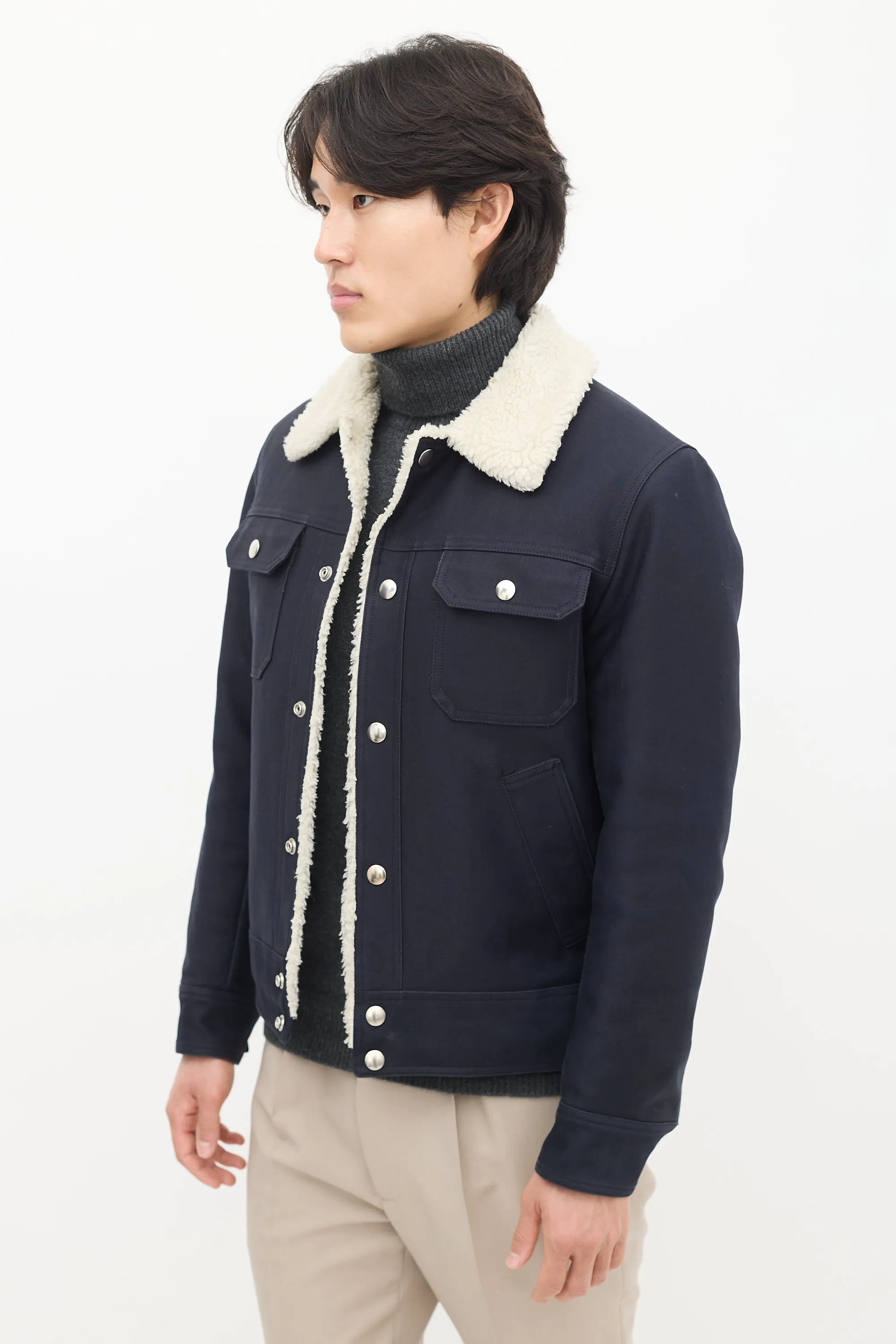 Navy & Cream Sherpa Lined Jacket