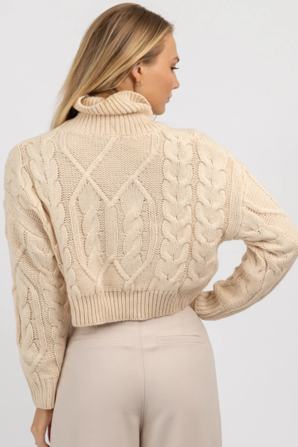 NEUTRAL CABLEKNIT TURTLENECK CROP SWEATER