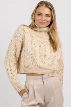 NEUTRAL CABLEKNIT TURTLENECK CROP SWEATER