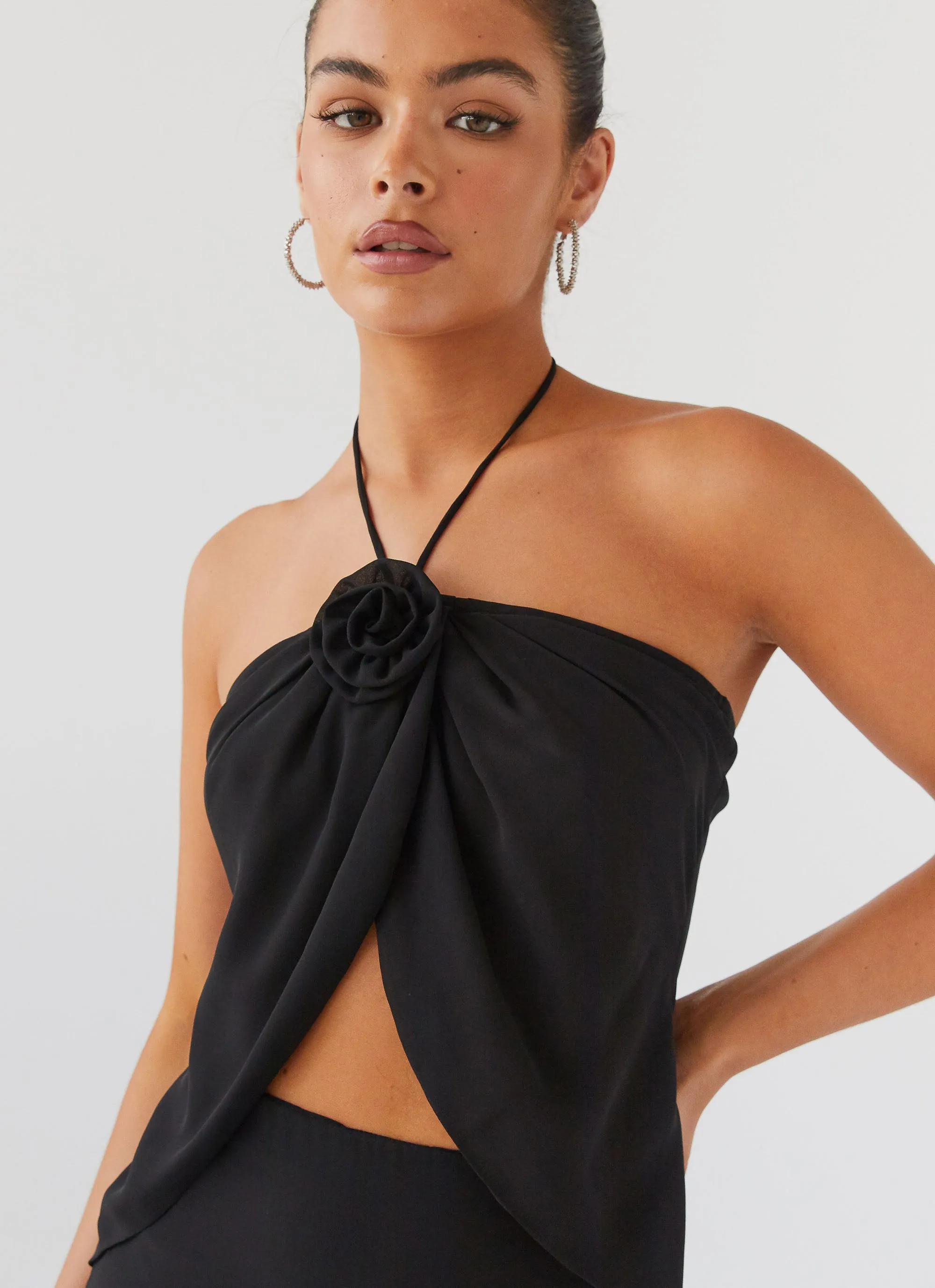 Nightfall Rose Tie Top - Midnight