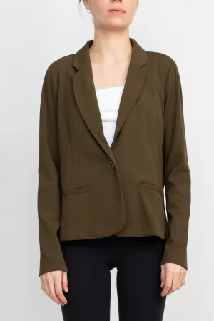 Nina Leonard Collar Neck One Button Long Sleeve Crepe Blazer - 2 Colors