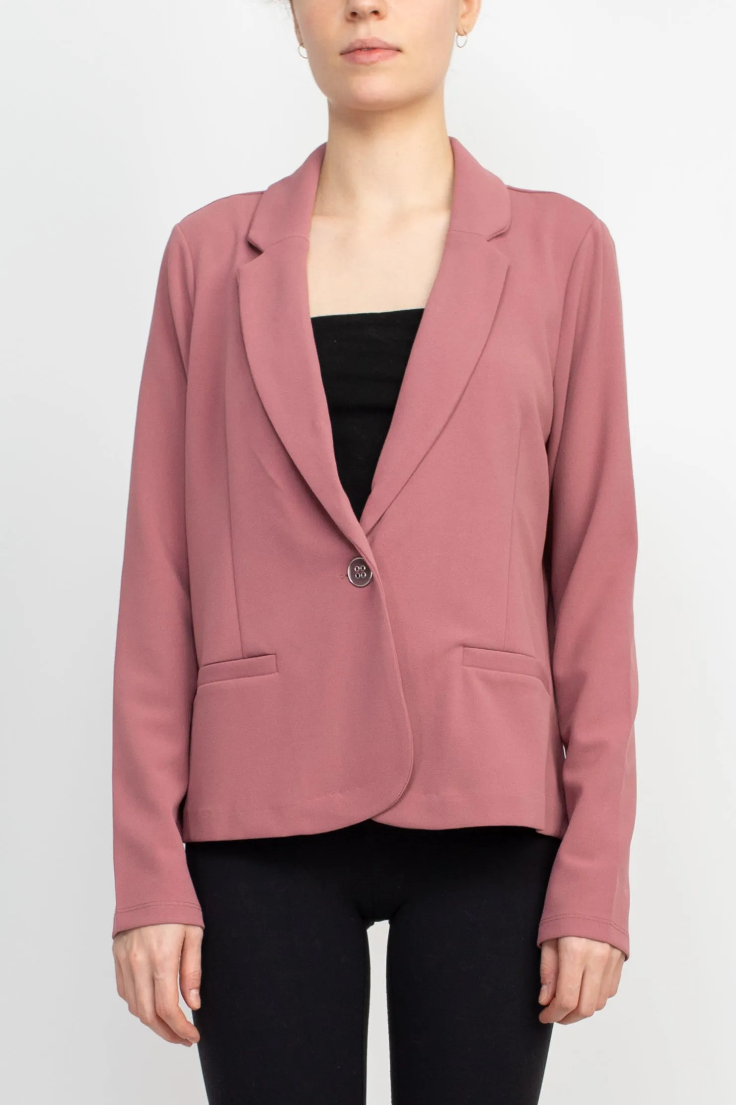 Nina Leonard Collar Neck One Button Long Sleeve Crepe Blazer - 2 Colors