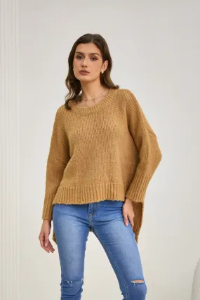 Nora Brown Step Hem Knit Sweater