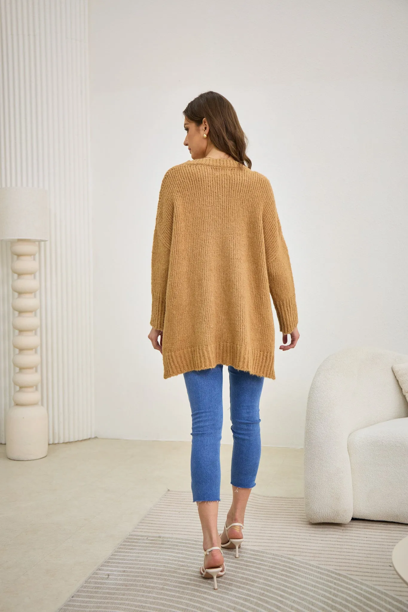 Nora Brown Step Hem Knit Sweater