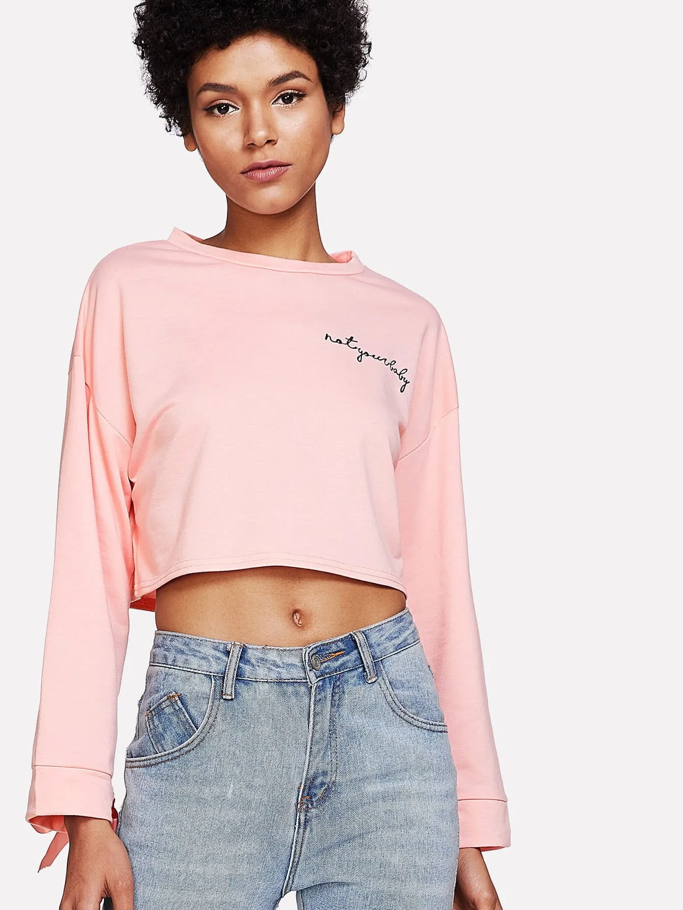 Not your baby tie sleeve sweater crop top