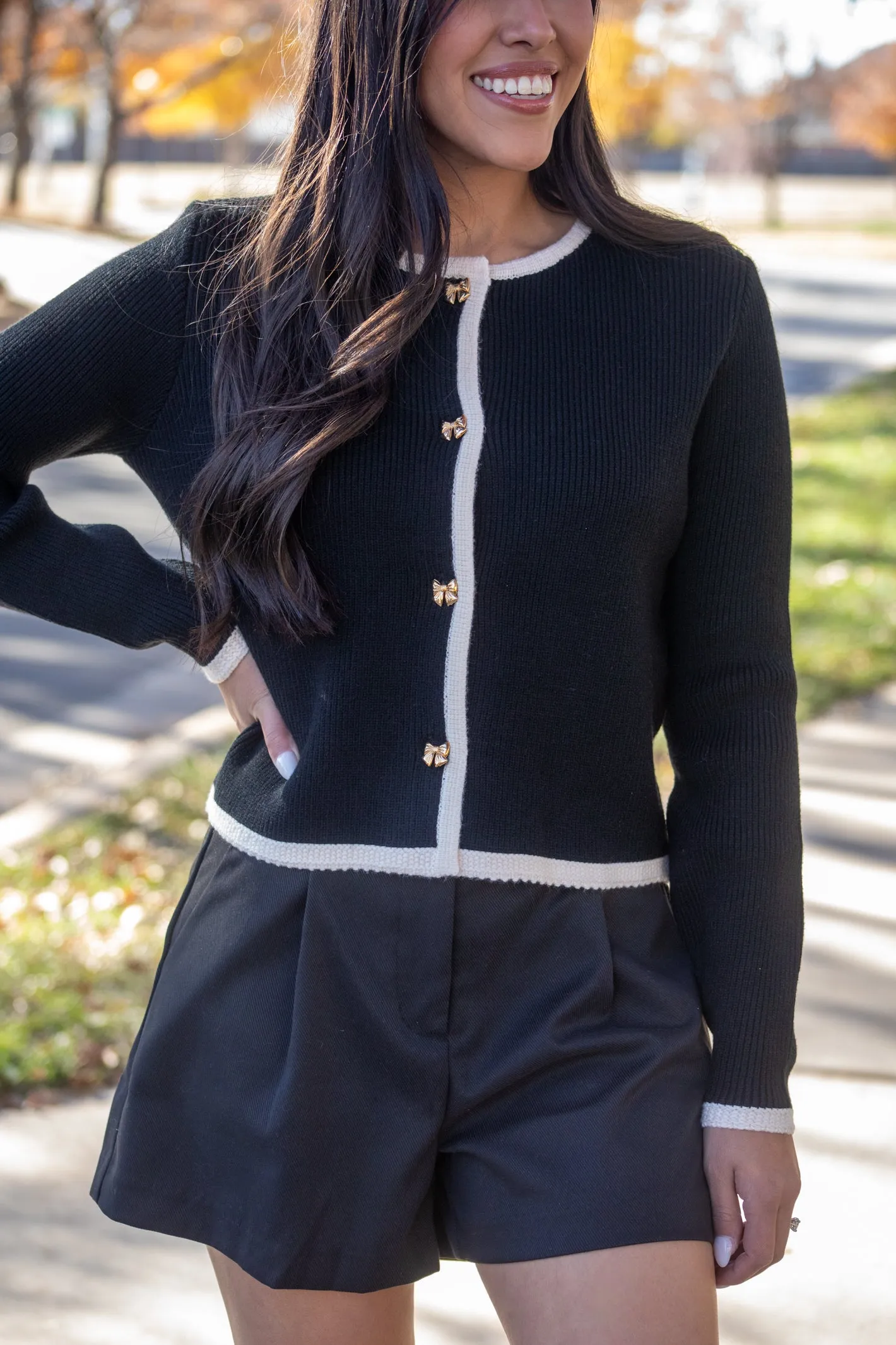 Oh So Me Black Knit Bow Cardigan Sweater