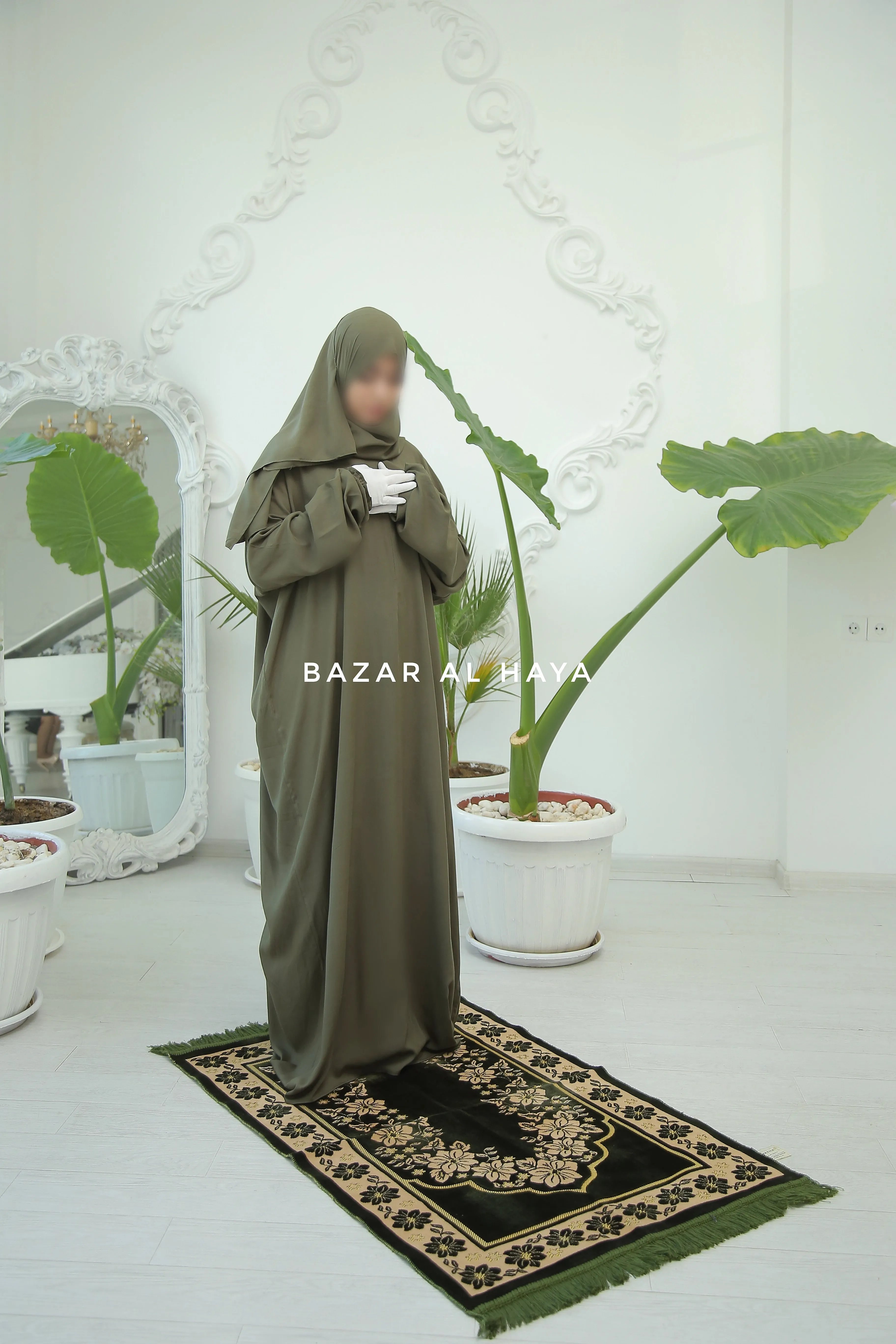 Olive Prayer / Salah Dress One Piece Jilbab 100% Cotton - Super Breathable Comfy Style