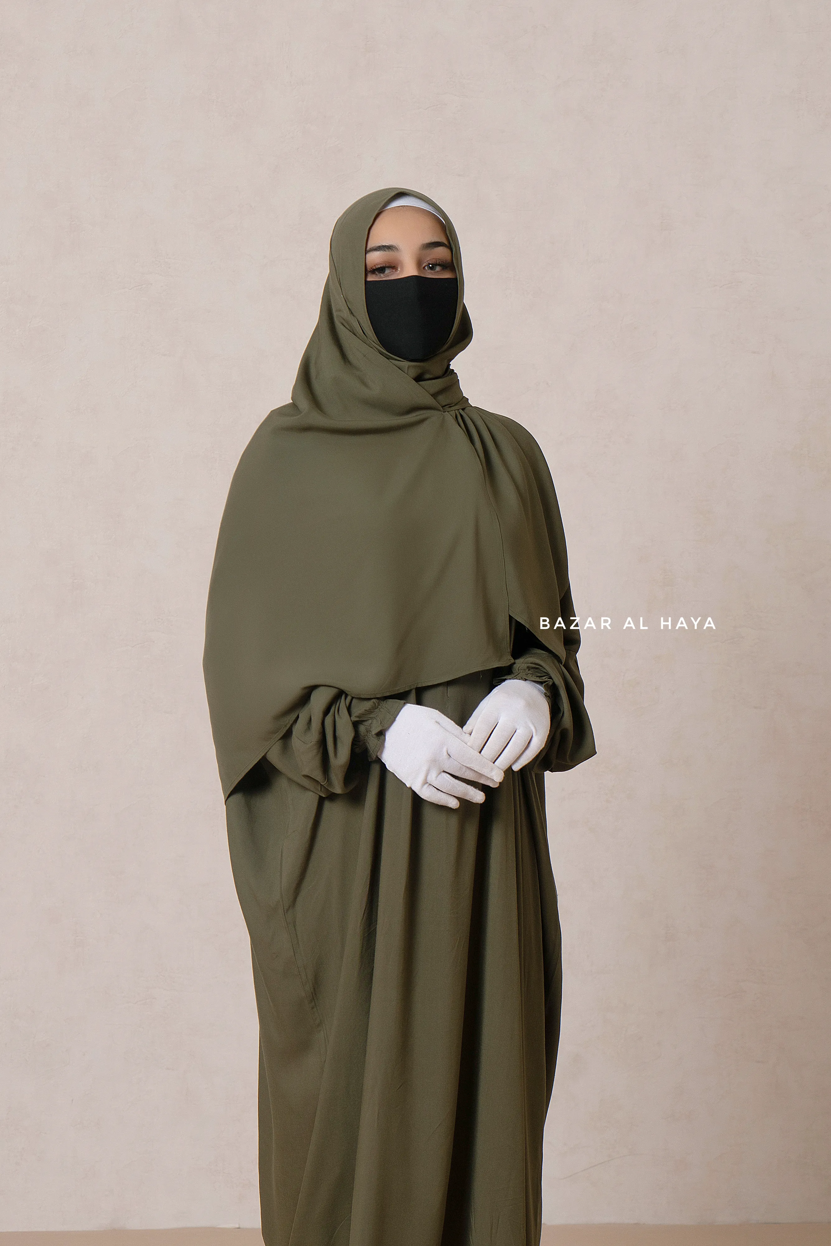 Olive Prayer / Salah Dress One Piece Jilbab 100% Cotton - Super Breathable Comfy Style