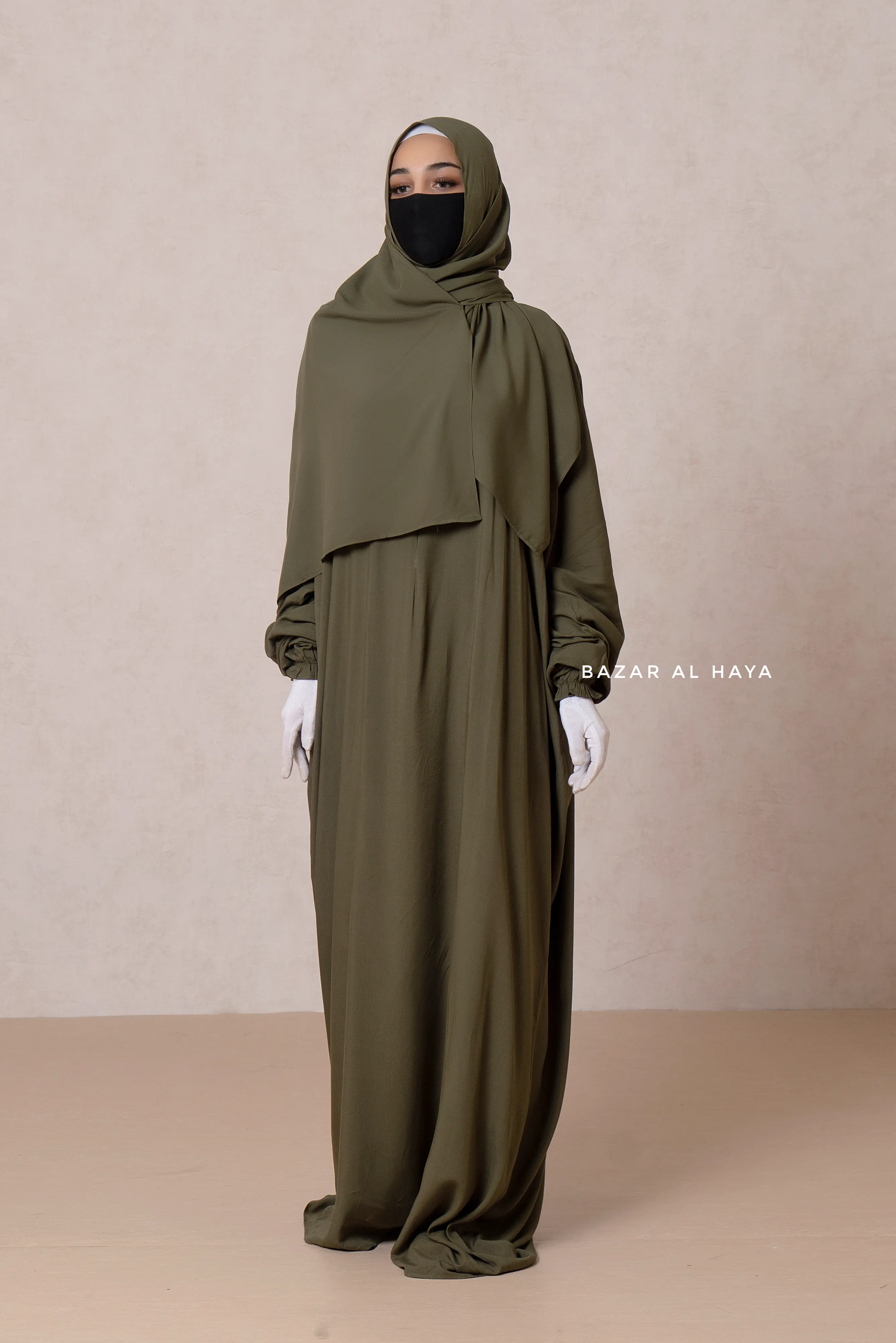 Olive Prayer / Salah Dress One Piece Jilbab 100% Cotton - Super Breathable Comfy Style