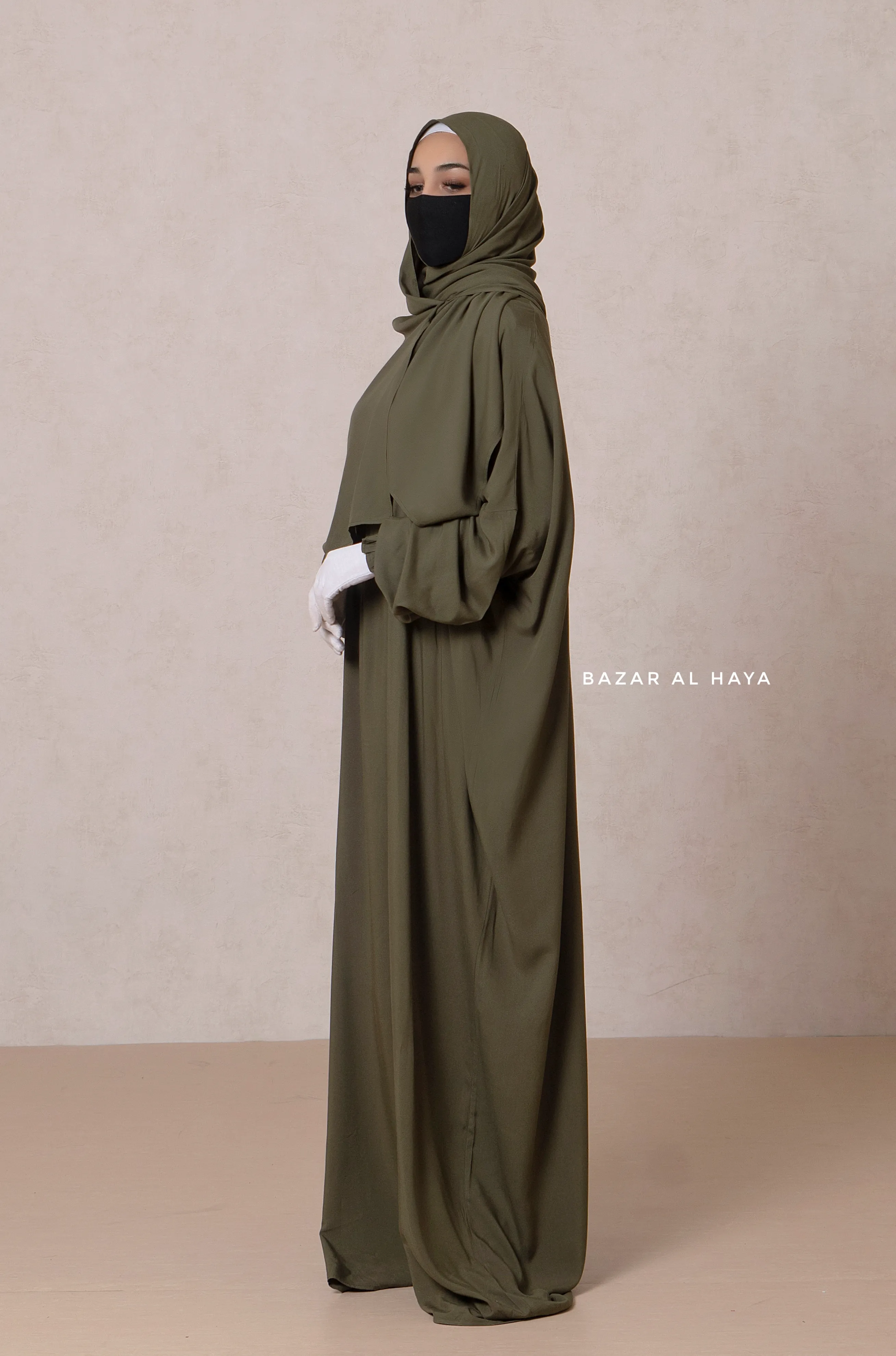 Olive Prayer / Salah Dress One Piece Jilbab 100% Cotton - Super Breathable Comfy Style