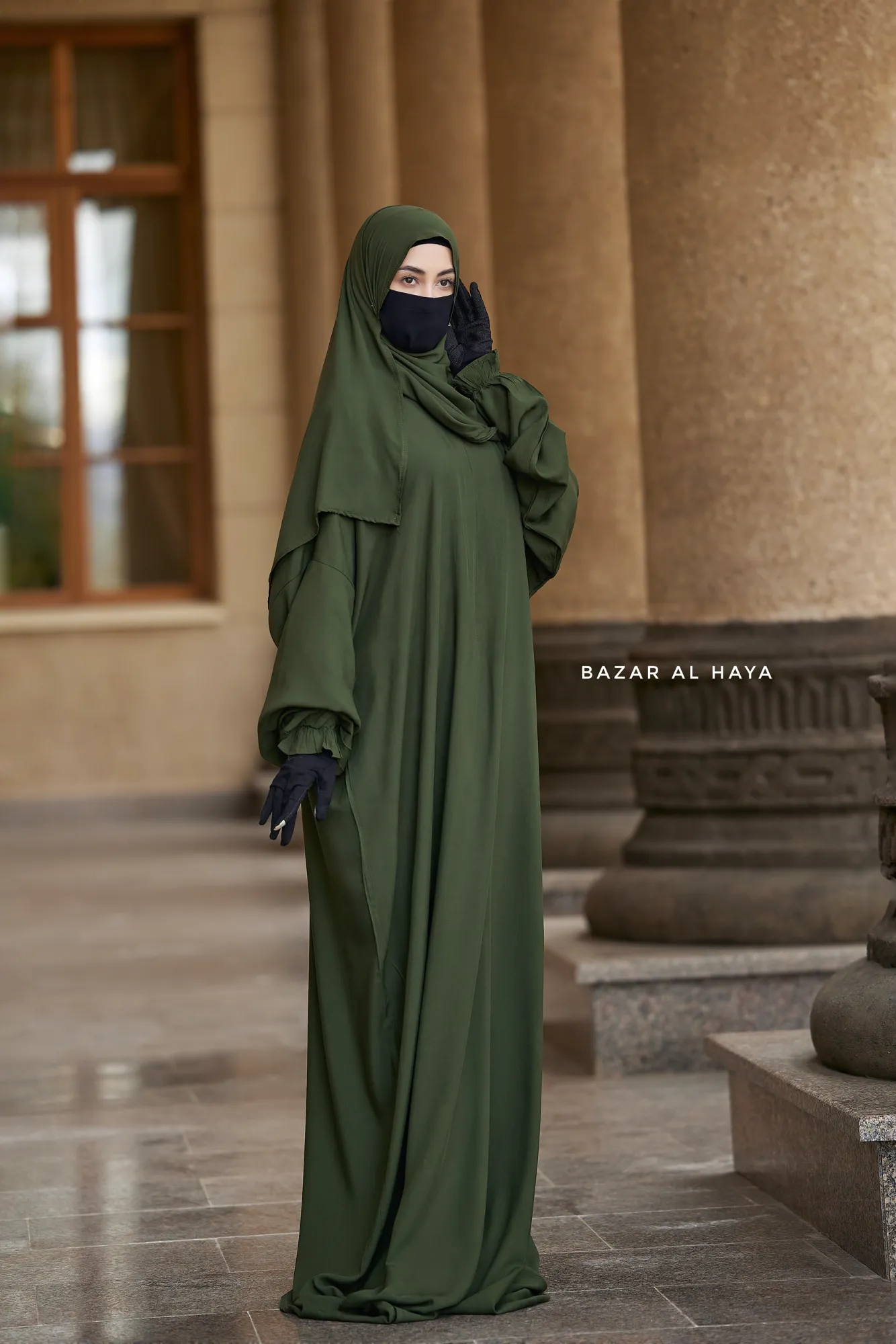 Olive Prayer / Salah Dress One Piece Jilbab 100% Cotton - Super Breathable Comfy Style