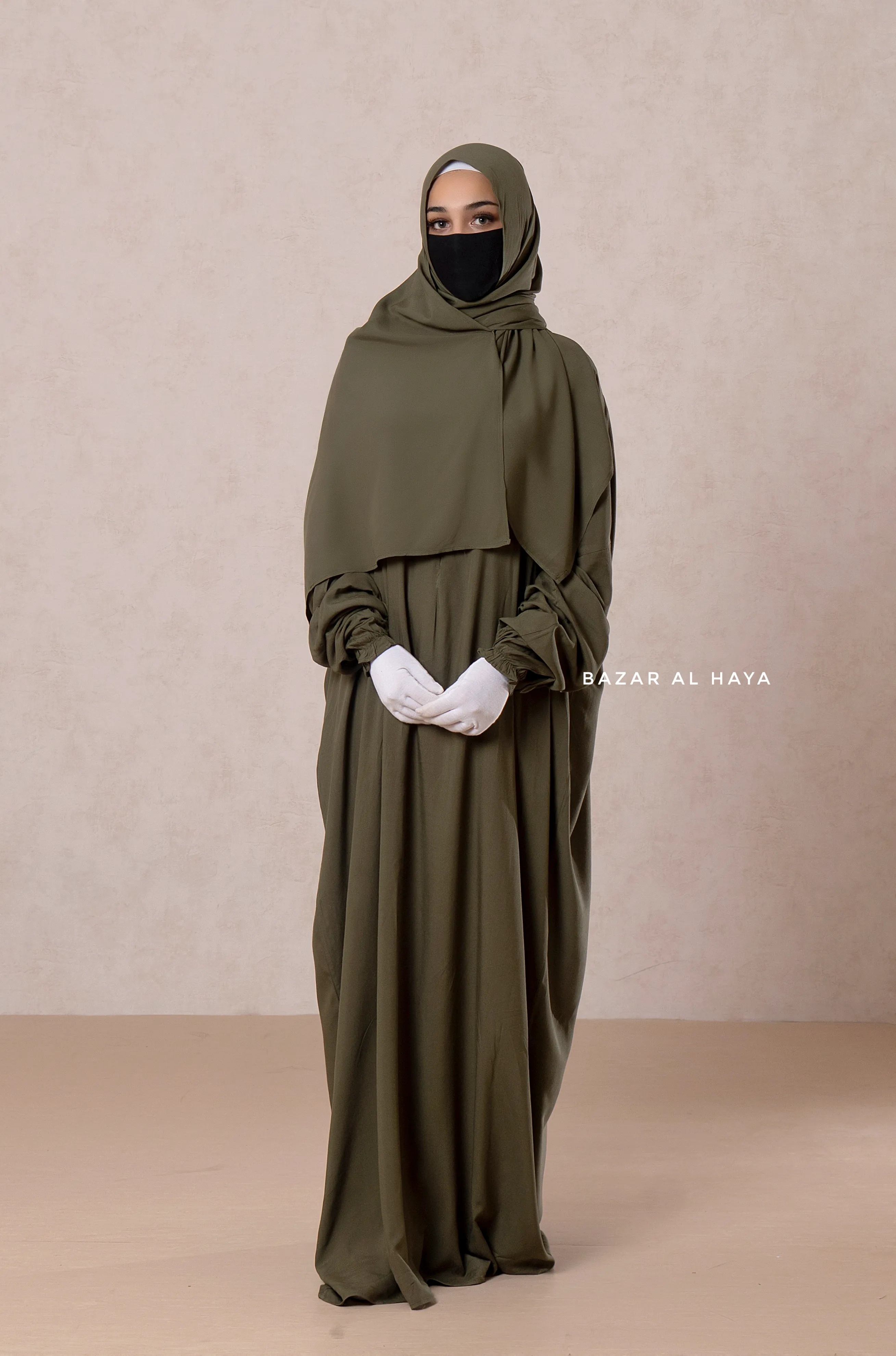 Olive Prayer / Salah Dress One Piece Jilbab 100% Cotton - Super Breathable Comfy Style