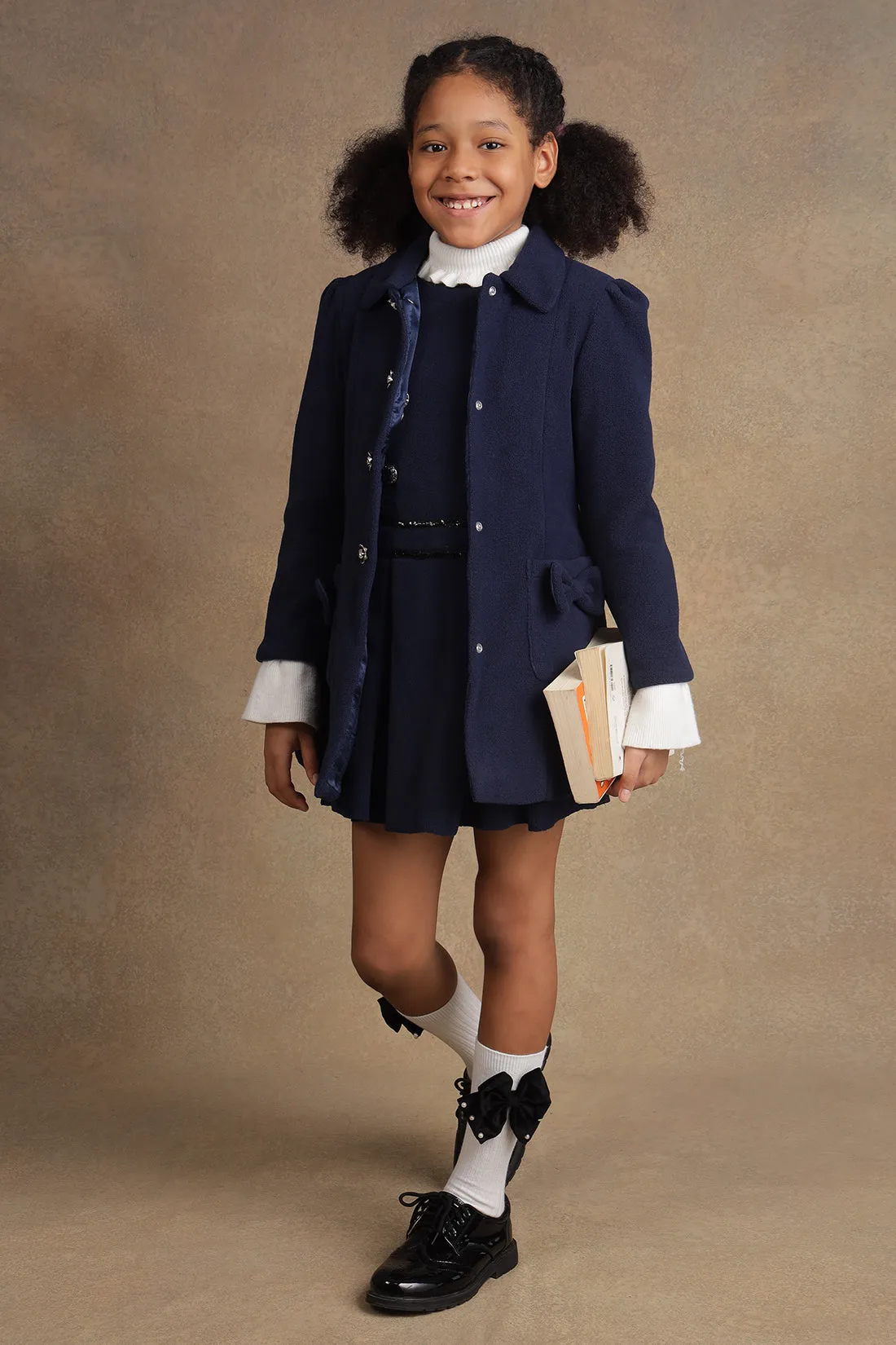 One Friday Kids Girls Navy Blue Long Blazer