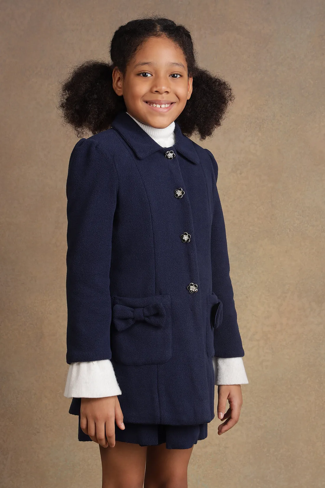 One Friday Kids Girls Navy Blue Long Blazer