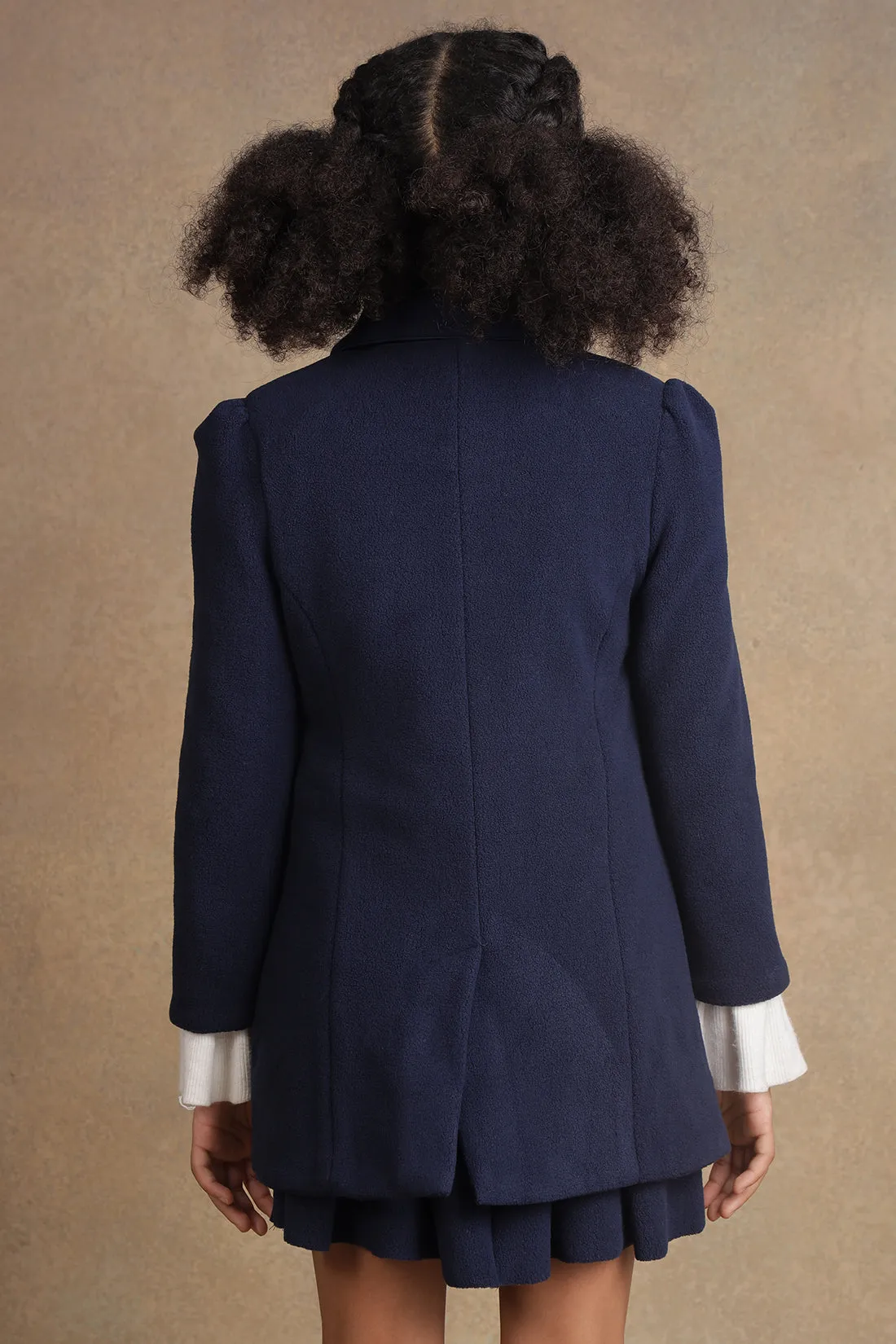 One Friday Kids Girls Navy Blue Long Blazer