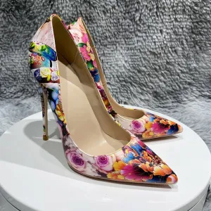 Painted Floral Print Stiletto Pumps