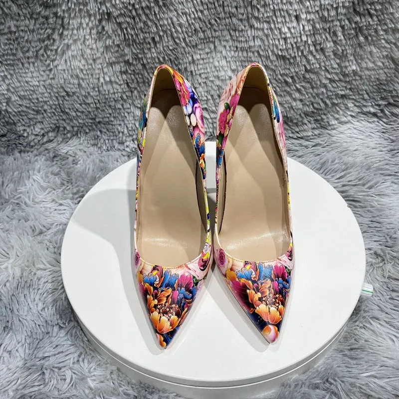 Painted Floral Print Stiletto Pumps