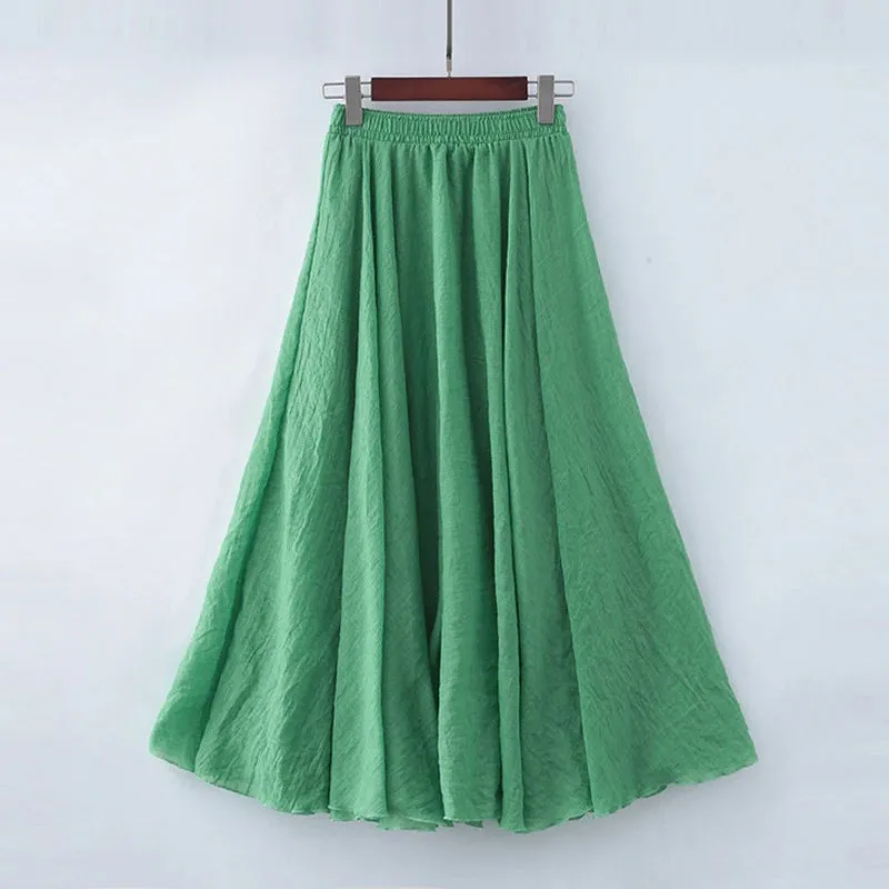 Pastel Color Elastic High Waist Pleated A-Line Maxi Skirts