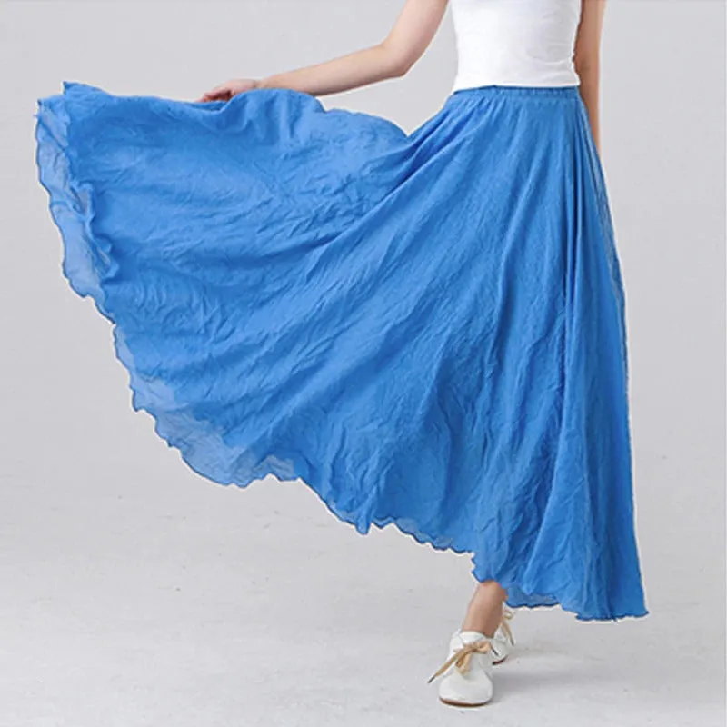 Pastel Color Elastic High Waist Pleated A-Line Maxi Skirts