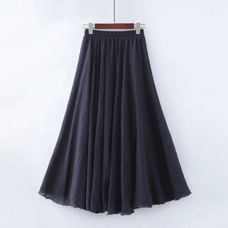 Pastel Color Elastic High Waist Pleated A-Line Maxi Skirts