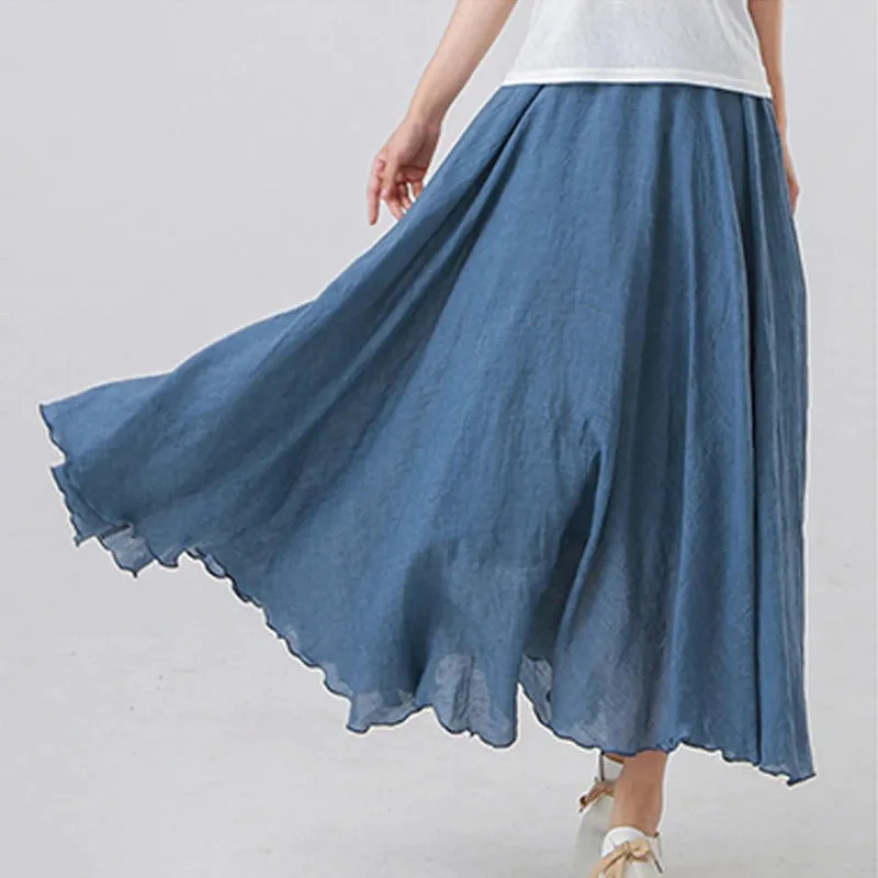 Pastel Color Elastic High Waist Pleated A-Line Maxi Skirts