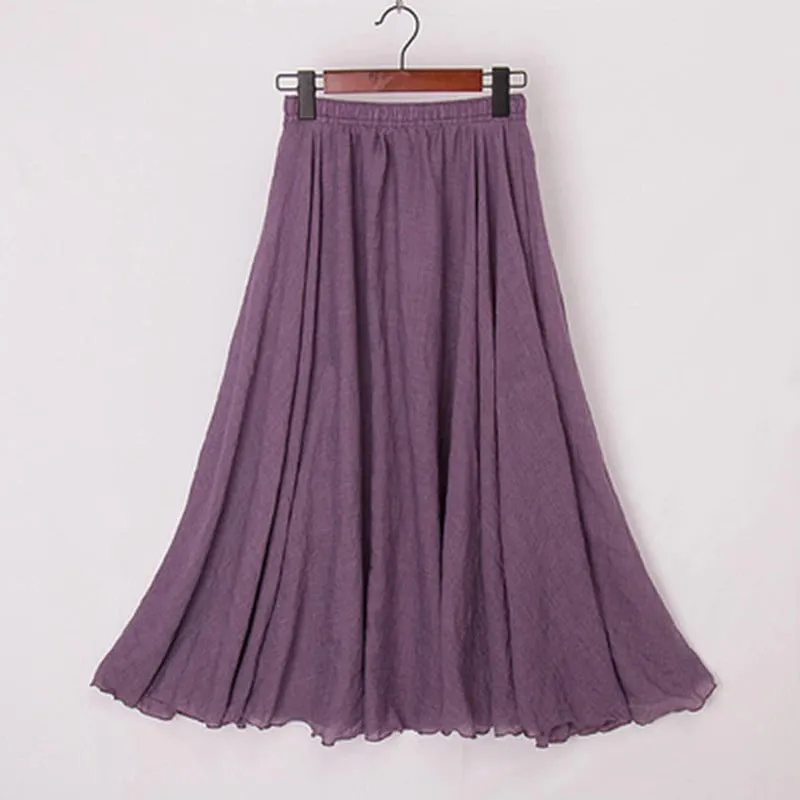 Pastel Color Elastic High Waist Pleated A-Line Maxi Skirts