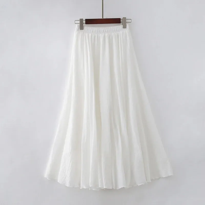 Pastel Color Elastic High Waist Pleated A-Line Maxi Skirts