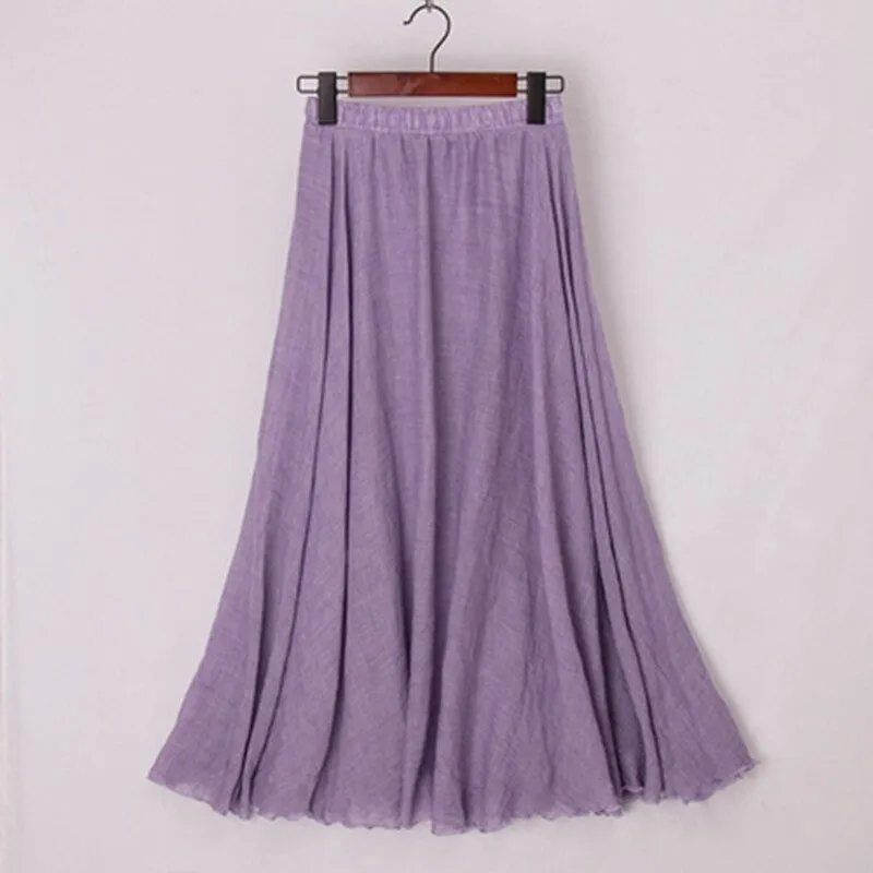 Pastel Color Elastic High Waist Pleated A-Line Maxi Skirts