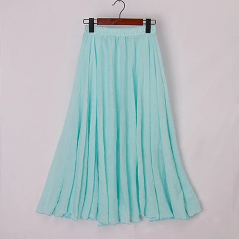 Pastel Color Elastic High Waist Pleated A-Line Maxi Skirts