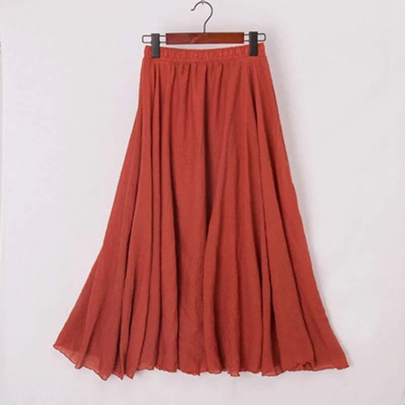 Pastel Color Elastic High Waist Pleated A-Line Maxi Skirts