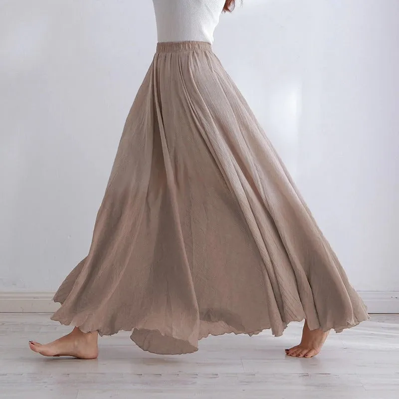 Pastel Color Elastic High Waist Pleated A-Line Maxi Skirts