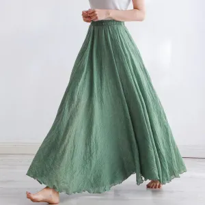 Pastel Color Elastic High Waist Pleated A-Line Maxi Skirts