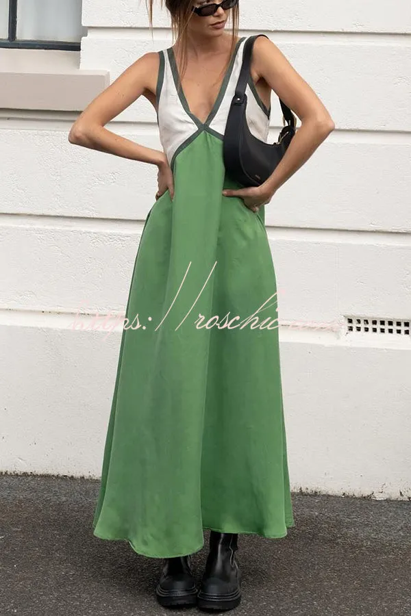 Perfect for Summer Weddings Satin Contrast Colour Relaxed Maxi Dress