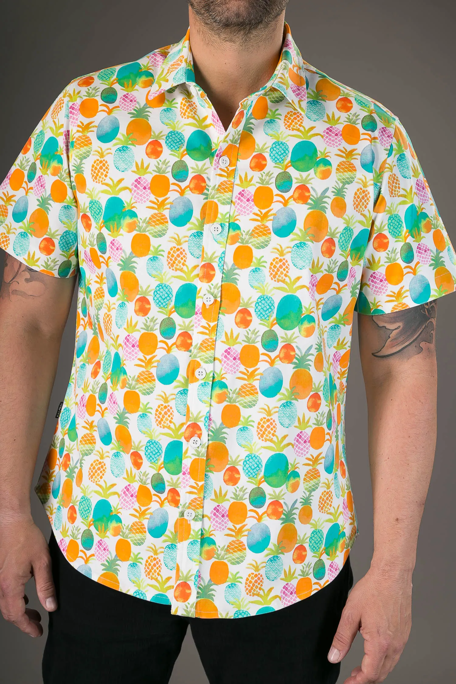 Pineapple Multi Colour Print Cotton Slim Fit Mens Shirt Short Sleeve