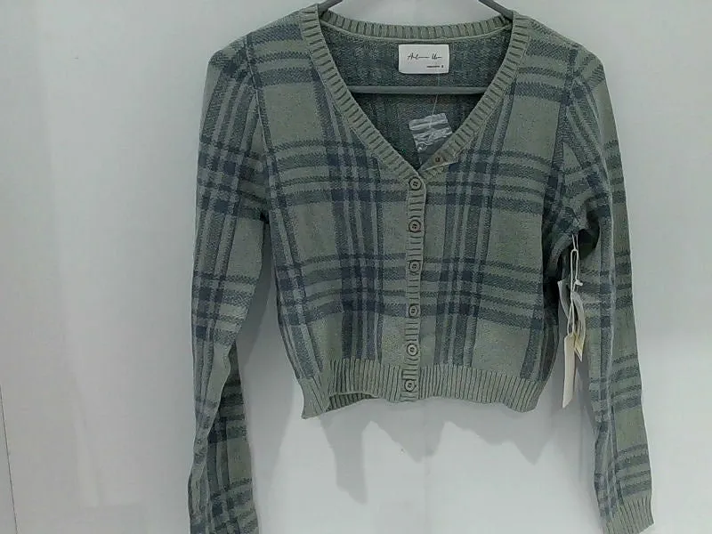 Plaid Crop Cardigan Sweater, Long Sleeve, Size Small