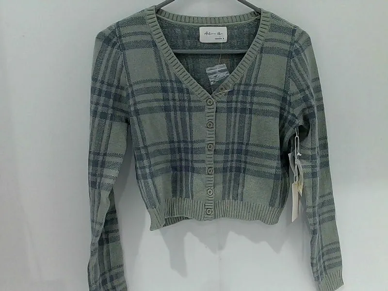 Plaid Crop Cardigan Sweater, Long Sleeve, Size Small